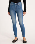Express Women's Mid Rise Medium Wash Curvy FlexX Skinny Jeans in Blue, size: Small