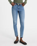 Express Women's Mid Rise Light Wash Curvy FlexX Ripped Raw Hem Skinny Jeans in Blue, size: Small