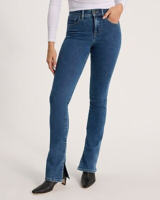 Express Women's Mid Rise Medium Wash Hyper Sculpt Skyscraper Jeans in Blue, size: 0