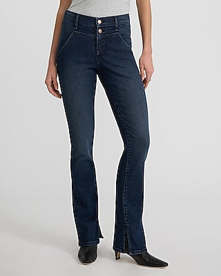 Express Women's High Waisted Waist Detail Skyscraper Jeans in Dark Wash