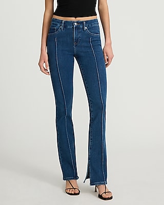 Express Women's Mid Rise Pintuck Curvy FlexX Skyscraper Jeans in Dark Wash