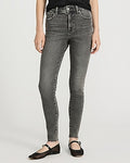 Express Women's High Waisted Washed Black Raw Hem Skinny Jeans in Pitch Black