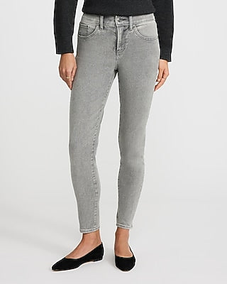 Express Women's Mid Rise Gray Wash Skinny Jeans in Light Wash