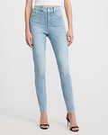 Express Women's High Waisted Medium Wash Seam Detail Skinny Jeans in Blue, size: 0