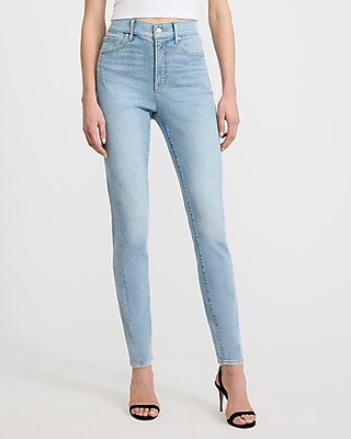 Express Women's High Waisted Medium Wash Seam Detail Skinny Jeans in Blue, size: 0
