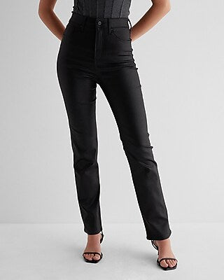Express Women's Super High Waisted Black Coated '90S Slim Jeans in Pitch Black