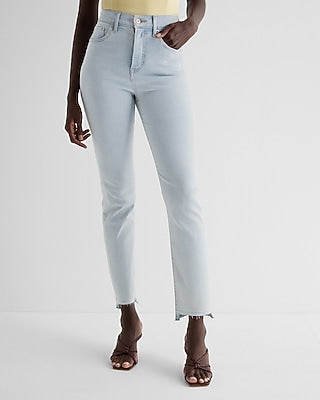 Express Women's Super High Waisted Raw Hem '90S Slim Jeans in Light Wash