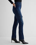 Express Women's Super High Waisted '90S Slim Cargo Jeans in Dark Wash
