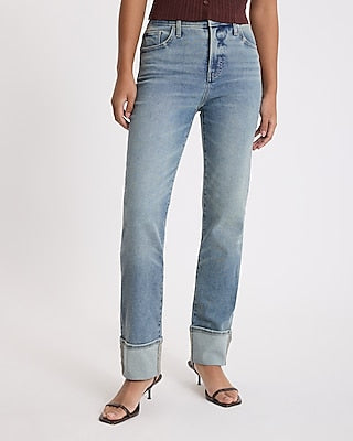 Express Women's High Waisted Cuffed Hem '90S Slim Jeans in Light Wash
