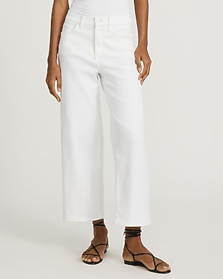 Express Women's High Waisted Raw Hem Wide Leg Palazzo Ankle Jeans in White