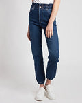 Express Women's Super High Waisted Elastic Waist Supersoft Jogger Jeans in Medium Wash