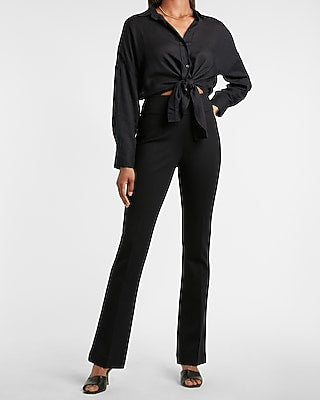 Express Women's High Waisted Knit Bootcut Columnist Pant in Pitch Black