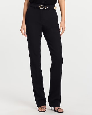 Express Women's Editor Studio Stretch Twill High Waisted Belted Bootcut Pant in Pitch Black