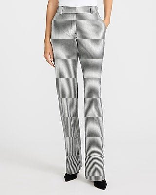 Express Women's Editor Gingham Stretch Cotton Mid Rise Bootcut Pant in B&w Print