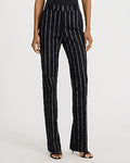 Express Women's Editor Linen-Blend Striped Mid Rise Bootcut Pant in Black And White Stripe