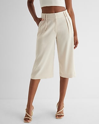 Express Women's High Waisted Pleated Gaucho Pant in Sandshell