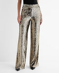 Express Women's High Waisted Sequin Wide Leg Palazzo Pant in Pewter