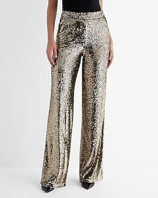 Express Women's High Waisted Sequin Wide Leg Palazzo Pant in Pewter