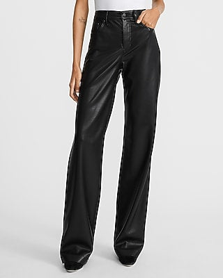 Express Women's High Waisted Faux Leather Wide Leg Palazzo Pant in Black 0