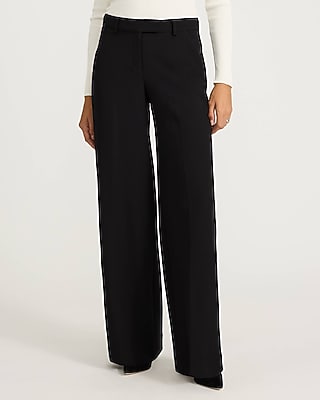 Express Women's Editor Studio Stretch Twill Mid Rise Wide Leg Palazzo Pant in Black 0