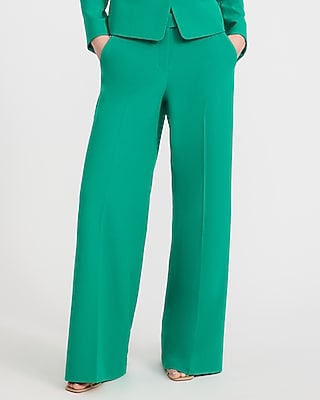 Express Women's Editor Studio Stretch Twill Mid Rise Wide Leg Palazzo Pant in Green 0