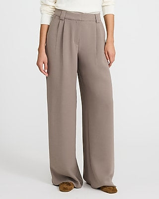Express Women's Signature Crepe High Waisted Relaxed Trouser in Brown 0