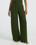 Express Women's Signature Crepe High Waisted Relaxed Trouser in Green 0