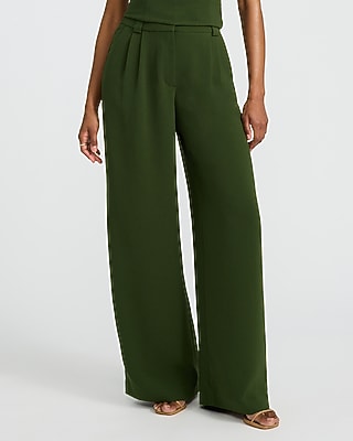 Express Women's Signature Crepe High Waisted Relaxed Trouser in Green 0
