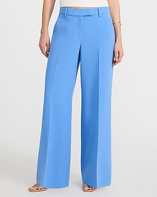 Express Women's Editor Signature Stretch Mid Rise Wide Leg Palazzo Pant in Blue 0