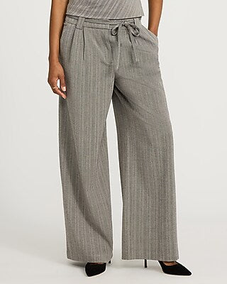 Express Women's Textured Striped High Waisted Relaxed Trouser in Gray Print