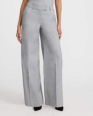 Express Women's Editor Textured Twill Mid Rise Wide Leg Palazzo Pant in Gray