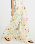 Express Women's Floral High Waisted Pleated Ultra Wide Leg Palazzo Pant in Neutral Print