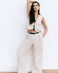 Express Women's Summer-Blend Linen Striped High Waisted Relaxed Trouser in Neutral Stripe