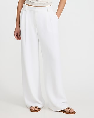 Express Women's Signature Crepe High Waisted Relaxed Trouser in White