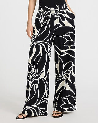 Express Women's Textured Floral High Waisted Pull On Wide Leg Palazzo Pant Small