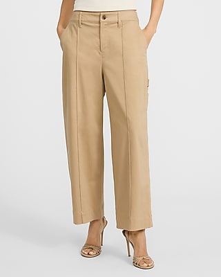 Express Women's High Waisted Seamed Wide Leg Palazzo Ankle Pant in Tan