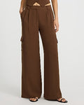 Express Women's Signature Crepe High Waisted Cargo Relaxed Trouser in Chestnut Brown