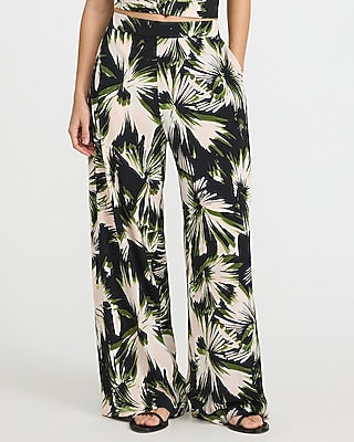 Express Women's Printed High Waisted Relaxed Wide Leg Palazzo Trouser in Black Print