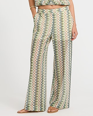 Express Women's Chevron Crochet High Waisted Relaxed Trouser in Navy Blue