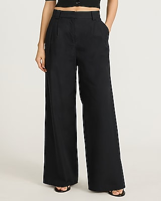 Express Women's Poplin High Waisted Relaxed Trouser in Black 0