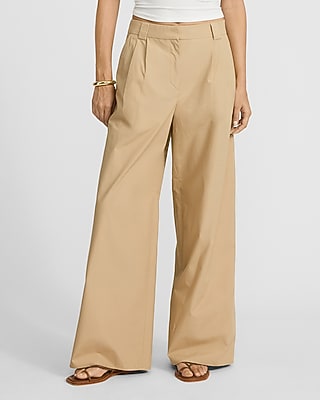 Express Women's Poplin High Waisted Relaxed Trouser in Tan