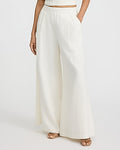 Express Women's Summer-Blend Linen High Waisted Pull On Wide Leg Palazzo Pant in White Small