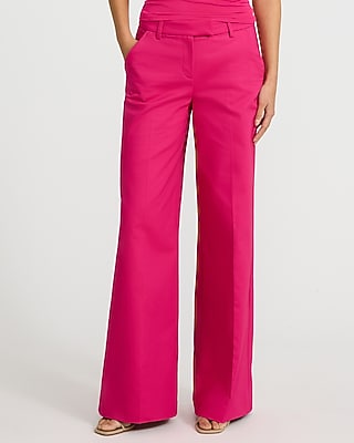 Express Women's Editor Stretch Cotton Mid Rise Wide Leg Palazzo Pant in Pink 0