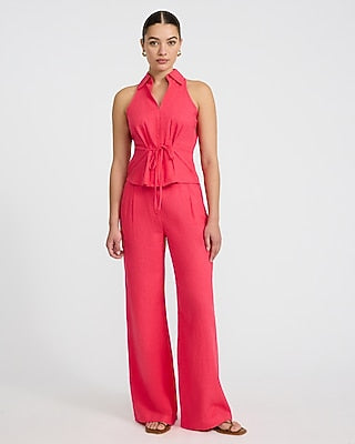 Express Women's Summer-Blend Linen High Waisted Relaxed Trouser in Pink 0