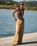 Express Women's Summer-Blend Linen High Waisted Relaxed Trouser in Brown 0