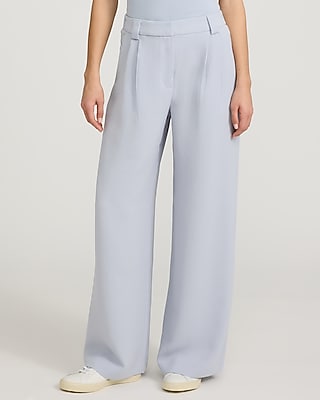 Express Women's Signature Crepe High Waisted Relaxed Trouser in Light Blue