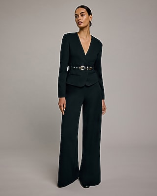 Express Women's Pull-On Signature Ponte High Waisted Wide Leg Palazzo Pant in Pitch Black