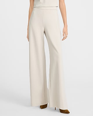 Express Women's Pull-On Signature Ponte High Waisted Wide Leg Palazzo Pant in White Small