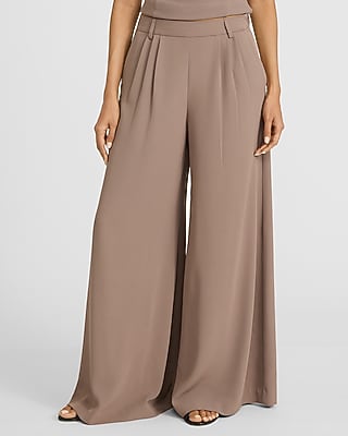 Express Women's Luxe Stretch High Waisted Ultra Wide Leg Palazzo Trouser in Brown 0