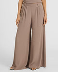 Express Women's Luxe Stretch High Waisted Ultra Wide Leg Palazzo Trouser in Mushroom
